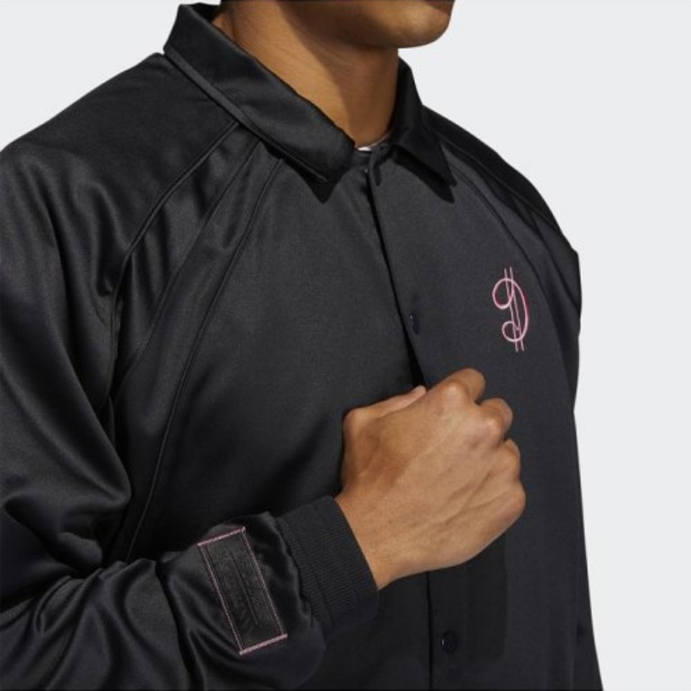 NWT Adidas Black/Pink Dame DOLLA EXTPLY Satin Snap Front Jacket S - Picture 6 of 6